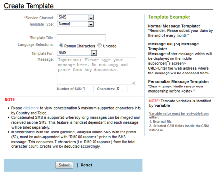 Create SMS Template